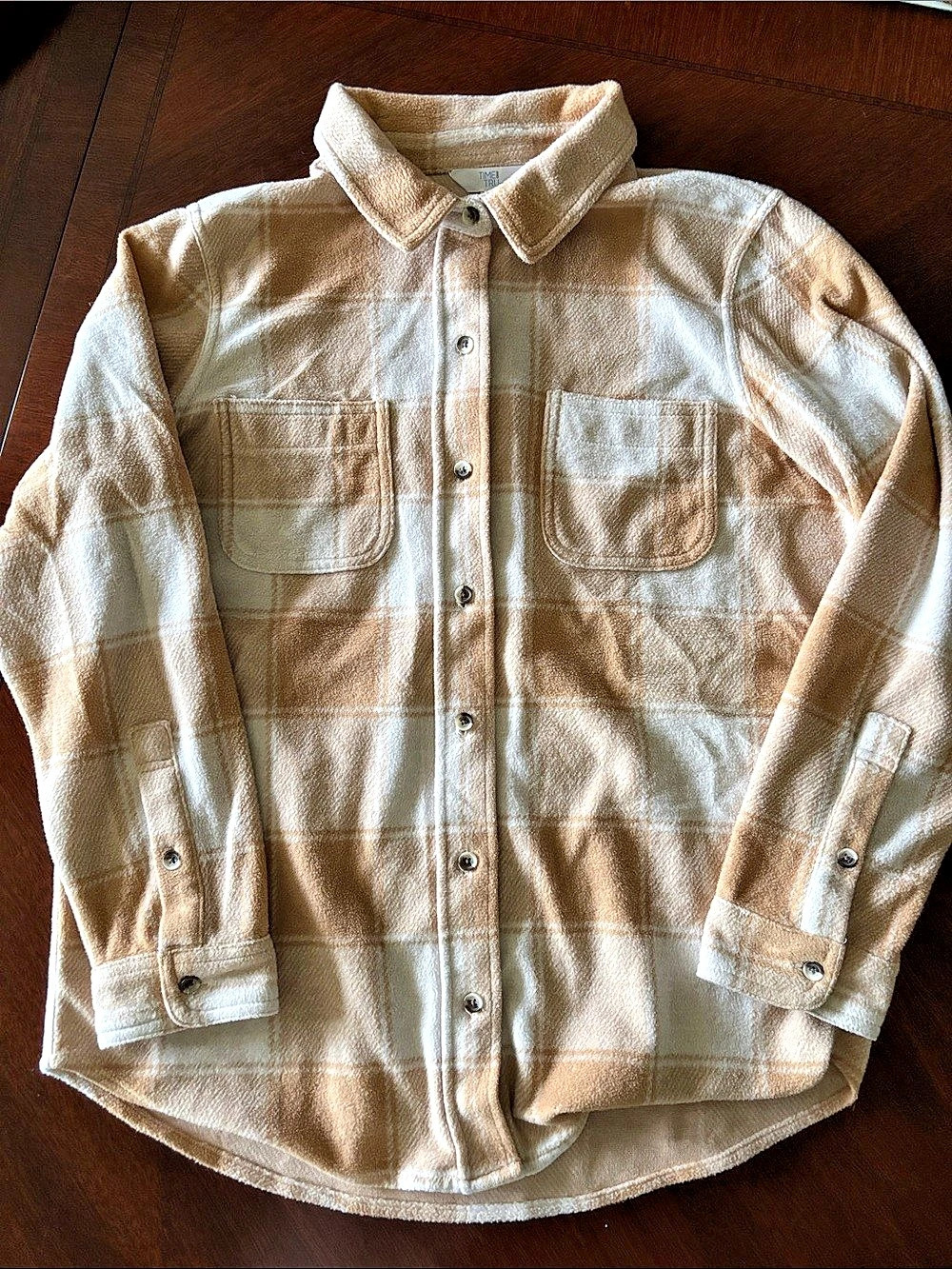Time and Tru Girls Medium Plaid Shirt in Brown & White